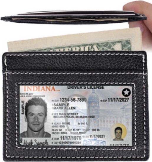Picture 1 of Slim Black Leather Credit Card Wallet with ID Window