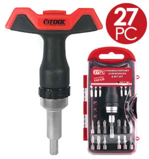 Picture 1 of 27pc T-Handle Ratchet Screwdriver and Bit Set