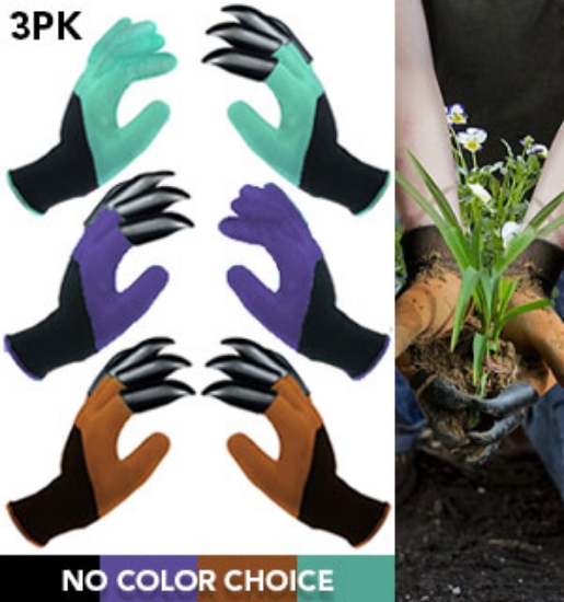 Picture 1 of 3-Pack of Assorted Gardening Gloves with Claws - Waterproof and Puncture Resistant