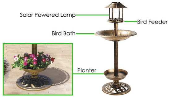 Picture 5 of 4-in-1 Birdbath with Solar Lamp, Feeder, and Planter