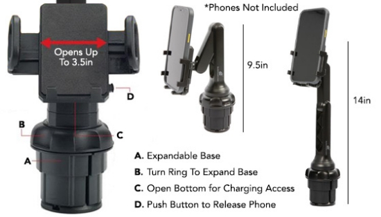 Picture 4 of The Original Cup Call Crane: Fully-Adjustable Phone Mount for Car Cupholders