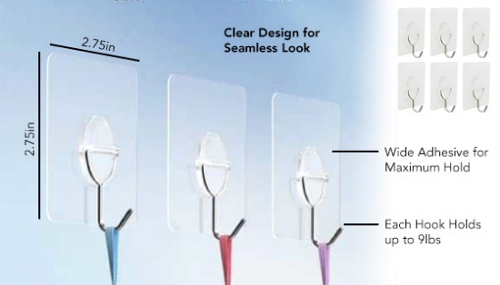 Picture 6 of Cell Gel Mounts Strong Hold Reusable Wall Hooks - Set of 6