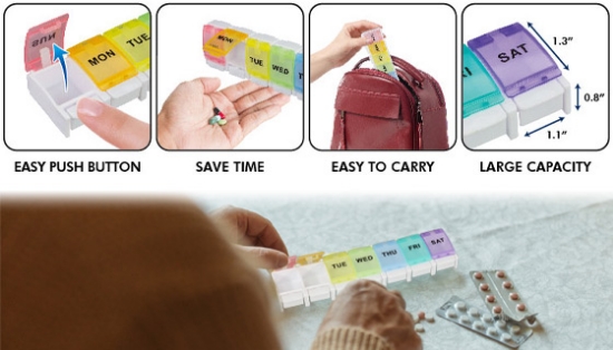 Picture 2 of Weekly Pill and Vitamin Organizer with Easy-Open Pop Up Lids