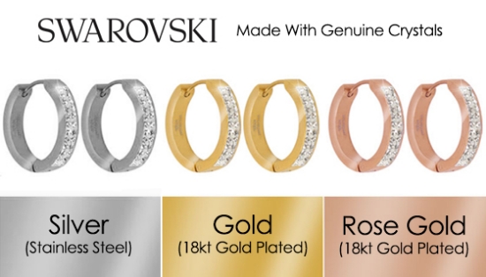 Picture 3 of 18kt Gold, Rose Gold, and Silver Huggie Earrings with Swarovski Crystals