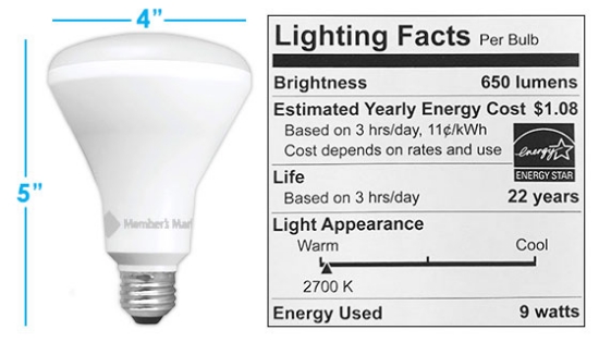 Picture 2 of Member's Mark 9W Dimmable BR30 LED Soft White Bulbs - 3Pk
