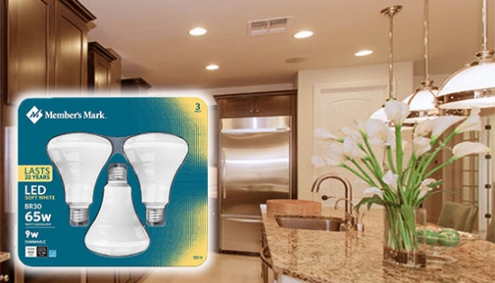 Picture 6 of Member's Mark 9W Dimmable BR30 LED Soft White Bulbs - 3Pk