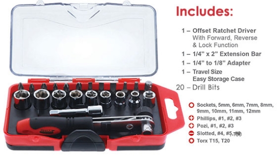 Picture 3 of 24 Piece Offset Ratchet Bit Driver and Socket Set