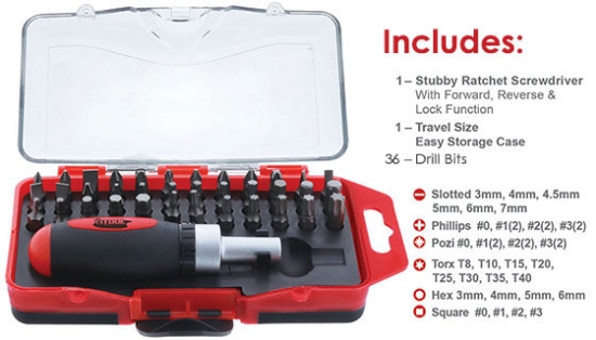 Picture 3 of 38pc Ratchet Screwdriver & Bit Set