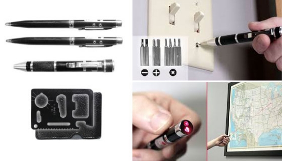 Picture 4 of 4 Piece Pocket Tool Pack W/ Screwdriver, Multi-Tool Card, and Two Pens