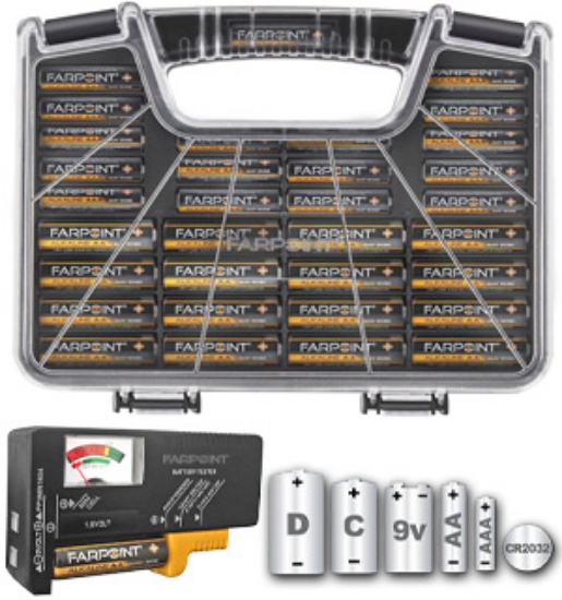 Picture 1 of 55 Capacity Portable Battery Caddy with Tester