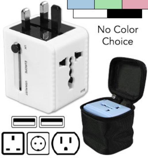 Picture 1 of Universal Travel Adapter with 2 USBs and Protective Case