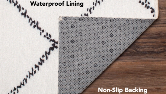 Picture 5 of Washable Rug: Medina Moroccan Diamond White/Grey