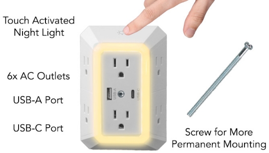 Picture 3 of Modern Multiport Surge Outlet and USB Charging Station Night Light