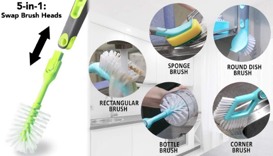 Picture 2 of 5-in-1 Dish Brush Set With Interchangeable Scrubbing Heads