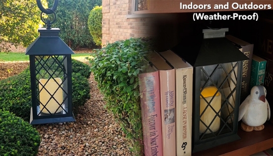 Picture 3 of Black Indoor and Outdoor Modern LED Lantern with Flickering Candle
