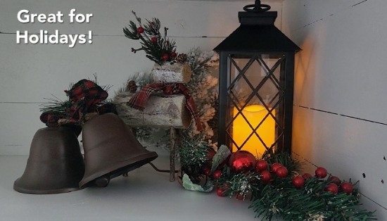 Picture 4 of Black Indoor and Outdoor Modern LED Lantern with Flickering Candle