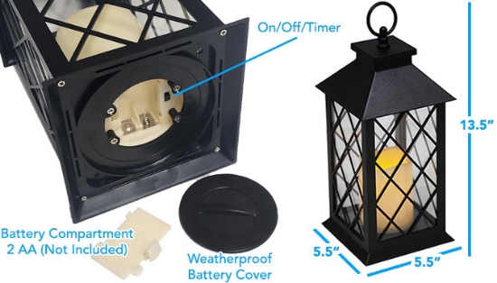 Picture 6 of Black Indoor and Outdoor Modern LED Lantern with Flickering Candle