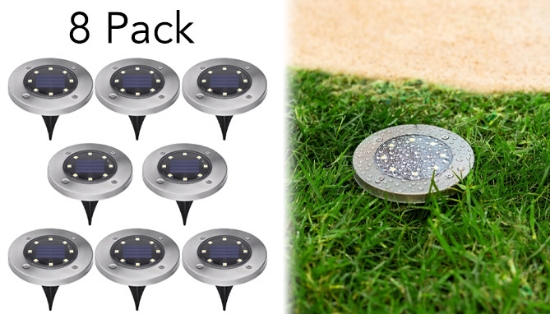 Picture 6 of Famous Brand Solar-Powered Outdoor Disk Light - 8 Pack