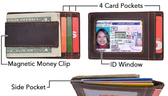 Picture 2 of RFID Blocking Money Clip Front Pocket: Vintage Leather