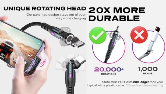 Picture 2 of STATIK 360 Fast-Charging Magnetic Pro Cable: 6.6ft USB-C Edition
